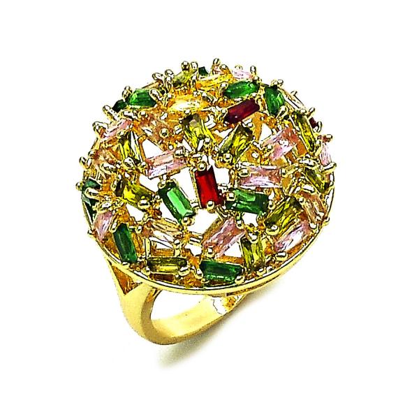 Anillo Multi Piedra 01.266.0073 Oro Laminado, Diseño de Baguette, con Zirconia Cubica Multicolor, Pulido, Dorado