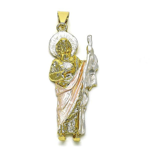 Dije Religioso 05.213.0062.1 Oro Laminado, Diseño de San Judas, Diamantado, Tricolor