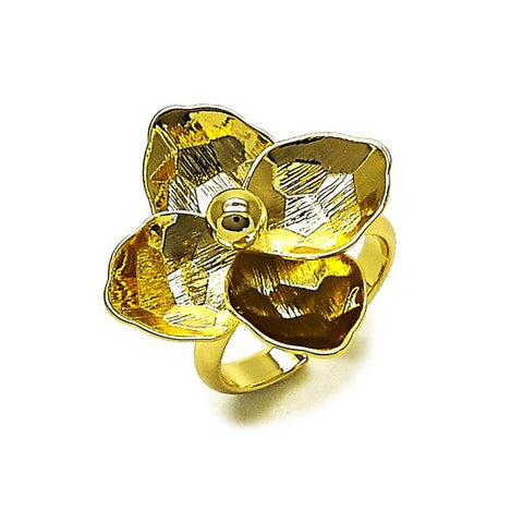 Anillo Elegante 01.213.0068 Oro Laminado, Diseño de Flor, Diamantado, Dorado