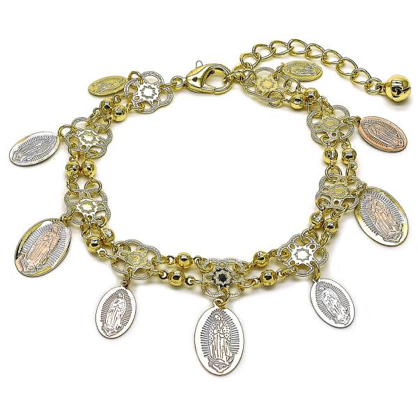Pulsera de Dije 03.331.0336.07 Oro Laminado, Diseño de Guadalupe, Mate, Tricolor