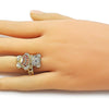 Anillo Multi Piedra 01.284.0108.1 Oro Laminado, Diseño de Osito y Baguette, Diseño de Osito, con Zirconia Cubica Granate y Micro PaveBlanca, Pulido, Dorado