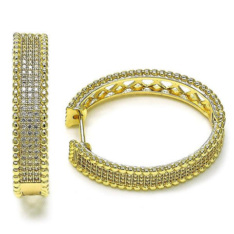 Argolla Huggie 02.204.0012.30 Oro Laminado, con Micro Pave Blanca, Pulido, Dorado