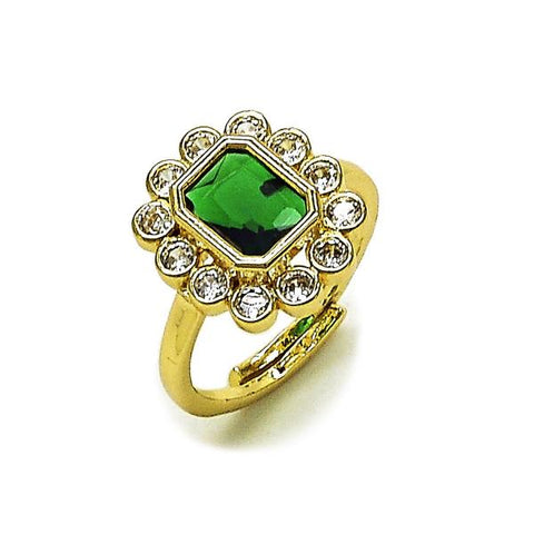 Anillo Multi Piedra 01.196.0032 Oro Laminado, Diseño de Cluster, con Zirconia Cubica Verde y Blanca, Pulido, Dorado