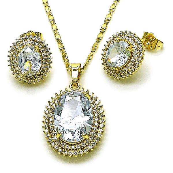 Juego de Arete y Dije de Adulto 10.196.0189 Oro Laminado, Diseño de Cluster, Pulido, Dorado