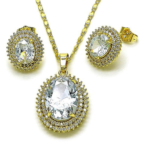 Juego de Arete y Dije de Adulto 10.196.0189 Oro Laminado, Diseño de Cluster, Pulido, Dorado