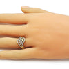 Anillo Multi Piedra 01.266.0058 Oro Laminado, Diseño de Flor, con Micro Pave Blanca, Pulido, Dorado