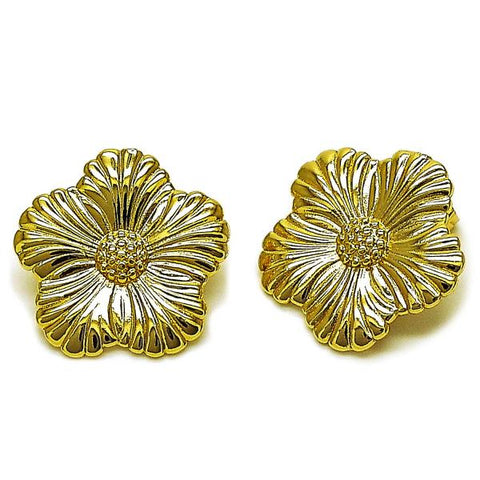 Arete Dormilona 02.282.0068 Oro Laminado, Diseño de Flor, Pulido, Dorado