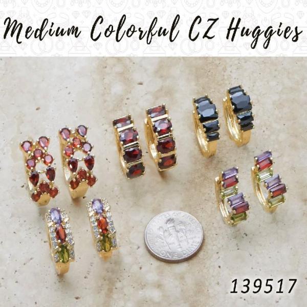 Kit Surtido de 35 Argollas Huggies Medianas con Zirconia de Colores de Oro Laminado al por mayor — SKU 139517