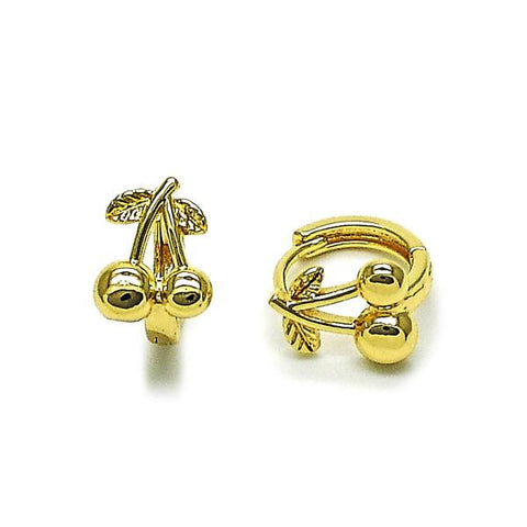 Argolla Huggie 02.170.0538.14 Oro Laminado, Diseño de Cereza, Pulido, Dorado