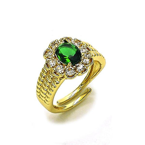 Anillo Multi Piedra 01.196.0036 Oro Laminado, Diseño de Cluster, con Zirconia Cubica Verde y Blanca, Pulido, Dorado