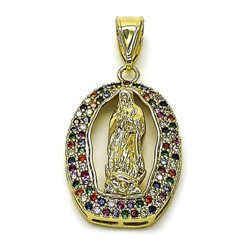 Dije Religioso 05.411.0070 Oro Laminado, Diseño de Guadalupe, con Zirconia Cubica Multicolor, Pulido, Dorado