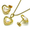 Juego de Arete y Dije de Adulto 10.379.0066 Oro Laminado, Diseño de Corazon, con Perla Marfil, Pulido, Dorado