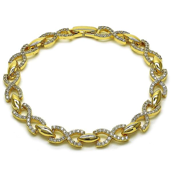 Pulsera Tennis 03.283.0458.07 Oro Laminado, Diseño de Infinito y Besos y Abrazos, Diseño de Infinito, con Zirconia Cubica Blanca, Pulido, Dorado
