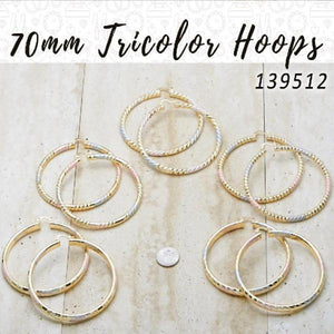 Kit Surtido de 20 Pares de Argollas Tricolor de 70 mm de Oro Laminado al por mayor — SKU 139512