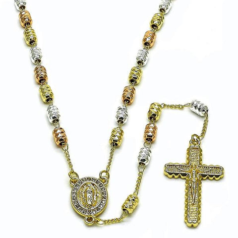 Rosario Fino 09.253.0084.26 Oro Laminado, Diseño de Guadalupe y Crucifijo, Diseño de Guadalupe, con Micro Pave Blanca, Diamantado, Tricolor