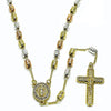 Rosario Fino 09.253.0084.26 Oro Laminado, Diseño de Guadalupe y Crucifijo, Diseño de Guadalupe, con Micro Pave Blanca, Diamantado, Tricolor