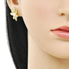 Arete Dormilona 02.341.0249 Oro Laminado, Diseño de Oja y Bola, Diseño de Oja, con Perla Marfil, Pulido, Dorado