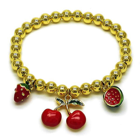 Pulsera Elegante 03.417.0011.08 Oro Laminado, Diseño de Cereza y Sandia, Diseño de Cereza, Esmaltado Rojo, Dorado