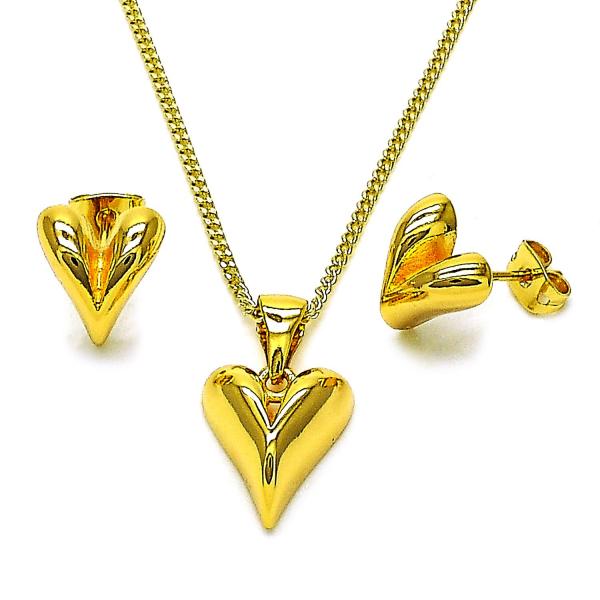 Juego de Arete y Dije de Adulto 10.342.0197 Oro Laminado, Diseño de Corazon, Pulido, Dorado