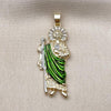 Dije Religioso 05.210.0017 Oro Laminado, Diseño de San Judas y Baguette, Diseño de San Judas, con Zirconia Cubica Blanca, Pulido, Tricolor