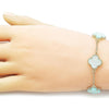 Pulsera Elegante 03.414.0001.2.07 Oro Laminado, Diseño de Trebol de Cuatro Hojas y Rolo, Diseño de Trebol de Cuatro Hojas, con Madre Perla Light Turquoise, Pulido, Dorado