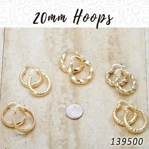 Kit Surtido de 35 Pares de Argollas de 20 mm de Oro Laminado al por mayor — SKU 139500