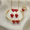 Collar, Pulso, Arete y Anillo 06.361.0026 Oro Laminado, Diseño de Fresa, Esmaltado Rojo, Dos Tonos