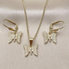 Juego de Arete y Dije de Adulto 10.179.0035 Oro Laminado, Diseño de Mariposa, Pulido, Dorado