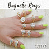 Kit Surtido de 12 Anillos con Zirconia Baguette de Oro Laminado al por mayor — SKU 139552