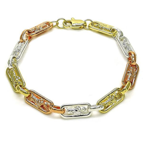 Pulsera Elegante 03.411.0077.08 Oro Laminado, Diseño de San Judas, Pulido, Tricolor