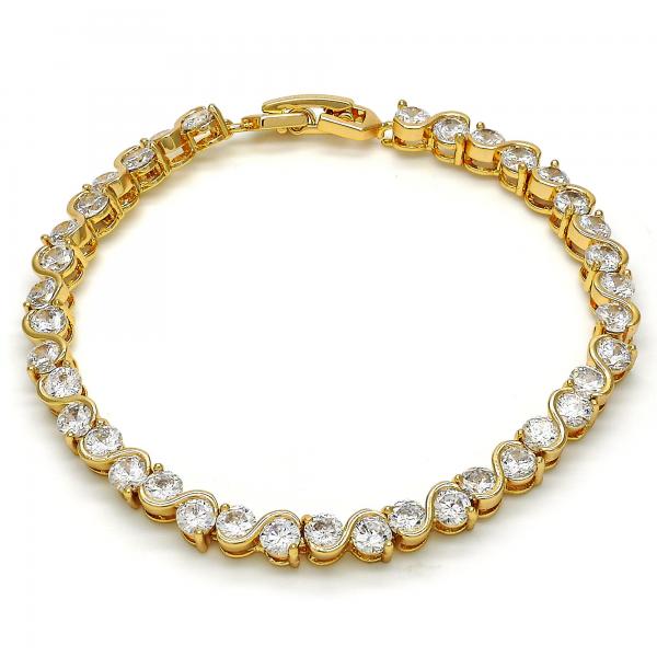 Pulsera Tennis 03.213.0042.07 Oro Laminado, con Zirconia Cubica Blanca, Pulido, Dorado