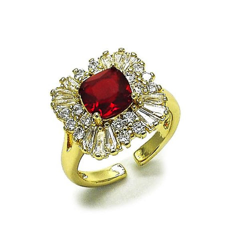 Anillo Multi Piedra 01.196.0042.1 Oro Laminado, Diseño de Cluster y Baguette, Diseño de Cluster, con Zirconia Cubica Granate y Blanca, Pulido, Dorado