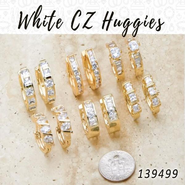 Kit Surtido de 35 Argollas Huggies con Zirconia Blanca de Oro Laminado al por mayor — SKU 139499