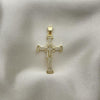 Dije Religioso 05.102.0042 Oro Laminado, Diseño de Cruz, con Micro Pave Blanca, Pulido, Dorado