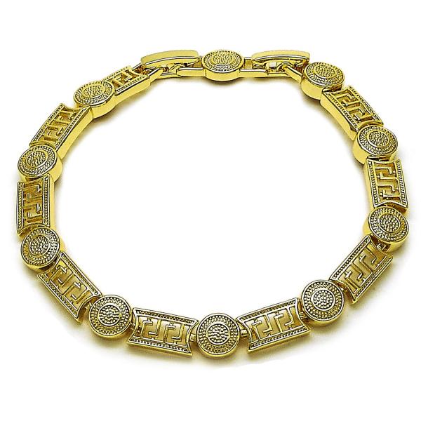 Pulsera Solida 03.213.0390.07 Oro Laminado, Diseño de Llave Griega, Pulido, Dorado