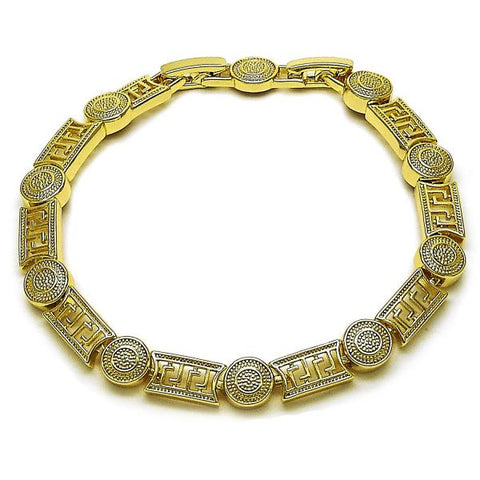 Pulsera Solida 03.213.0390.07 Oro Laminado, Diseño de Llave Griega, Pulido, Dorado