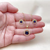 Juego de Arete y Dije de Adulto 10.156.0540.2 Oro Laminado, Diseño de Cluster, con Zirconia Cubica Zafiro Azul y Blanca, Pulido, Dorado
