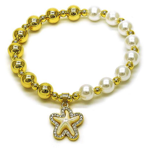 Pulsera Elegante 03.341.0249.07 Oro Laminado, Diseño de Estrella y Bola, Diseño de Estrella, con Perla Marfil y Micro PaveBlanca, Pulido, Dorado