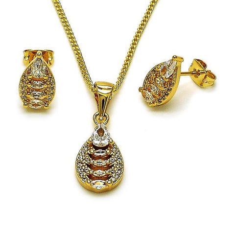 Juego de Arete y Dije de Adulto 10.342.0247 Oro Laminado, Diseño de Gota, con Zirconia Cubica Blanca y Micro PaveBlanca, Pulido, Dorado