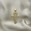 Dije Religioso 05.102.0043 Oro Laminado, Diseño de Cruz, con Micro Pave Blanca, Pulido, Dorado