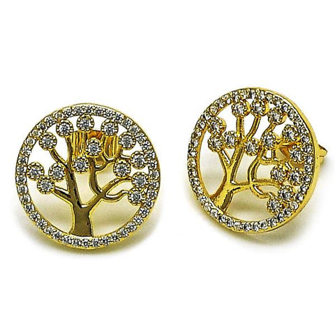 Arete Dormilona 02.282.0070 Oro Laminado, Diseño de Arbol, con Zirconia Cubica Blanca y Micro PaveBlanca, Pulido, Dorado