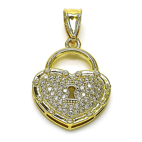 Dije Elegante 05.411.0025 Oro Laminado, Diseño de Corazon y Llave, Diseño de Corazon, con Micro Pave Blanca, Pulido, Dorado