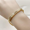 Pulsera Elegante 03.283.0505.07 Oro Laminado, Diseño de Llave Griega, con Micro Pave Blanca, Pulido, Dorado