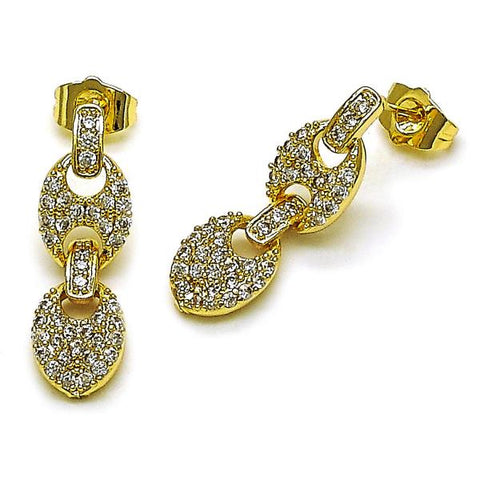 Arete Dormilona 02.283.0199 Oro Laminado, Diseño de Puff Mariner, con Zirconia Cubica Blanca, Pulido, Dorado