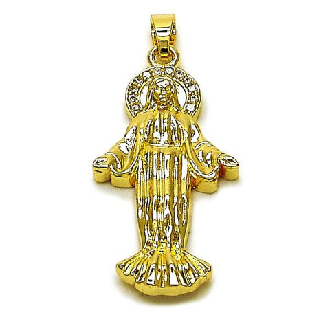 Dije Religioso 05.210.0013 Oro Laminado, Diseño de Medalla Milagrosa, con Zirconia Cubica Blanca, Pulido, Dorado