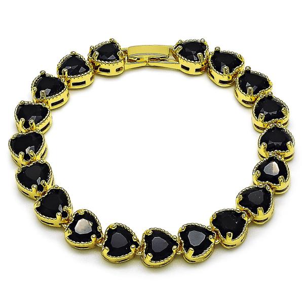 Pulsera Tennis 03.424.0003.3.07 Oro Laminado, Diseño de Corazon, con Zirconia Cubica Negro, Pulido, Dorado