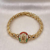 Pulsera Elegante 03.100.0065.07 Oro Laminado, Diseño de Guadalupe, con Zirconia Cubica Multicolor, Diamantado, Dorado