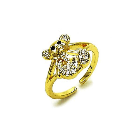 Anillo Multi Piedra 01.310.0043 Oro Laminado, Diseño de Osito, con Zirconia Cubica Blanca, Pulido, Dorado