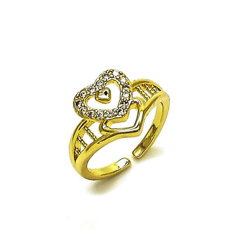 Anillo Multi Piedra 01.310.0040 Oro Laminado, Diseño de Corazon, con Zirconia Cubica Blanca, Pulido, Dorado