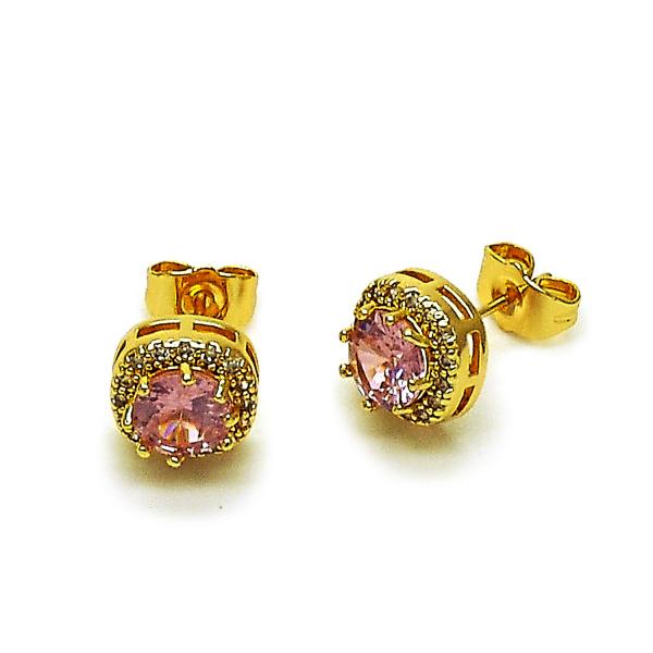 Arete Dormilona 02.344.0179 Oro Laminado, Diseño de Cluster, con Zirconia Cubica Rosado, Pulido, Dorado